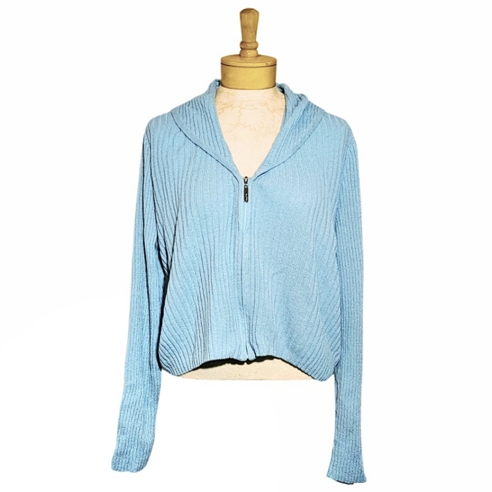 St John Sport Cropped Blue Lightweight Zip Up Jacket Cardigan Baby Blue Size M